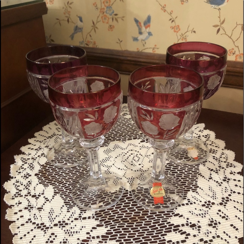 Vintage Anne Hutte Ruby Flash Crystal Goblets